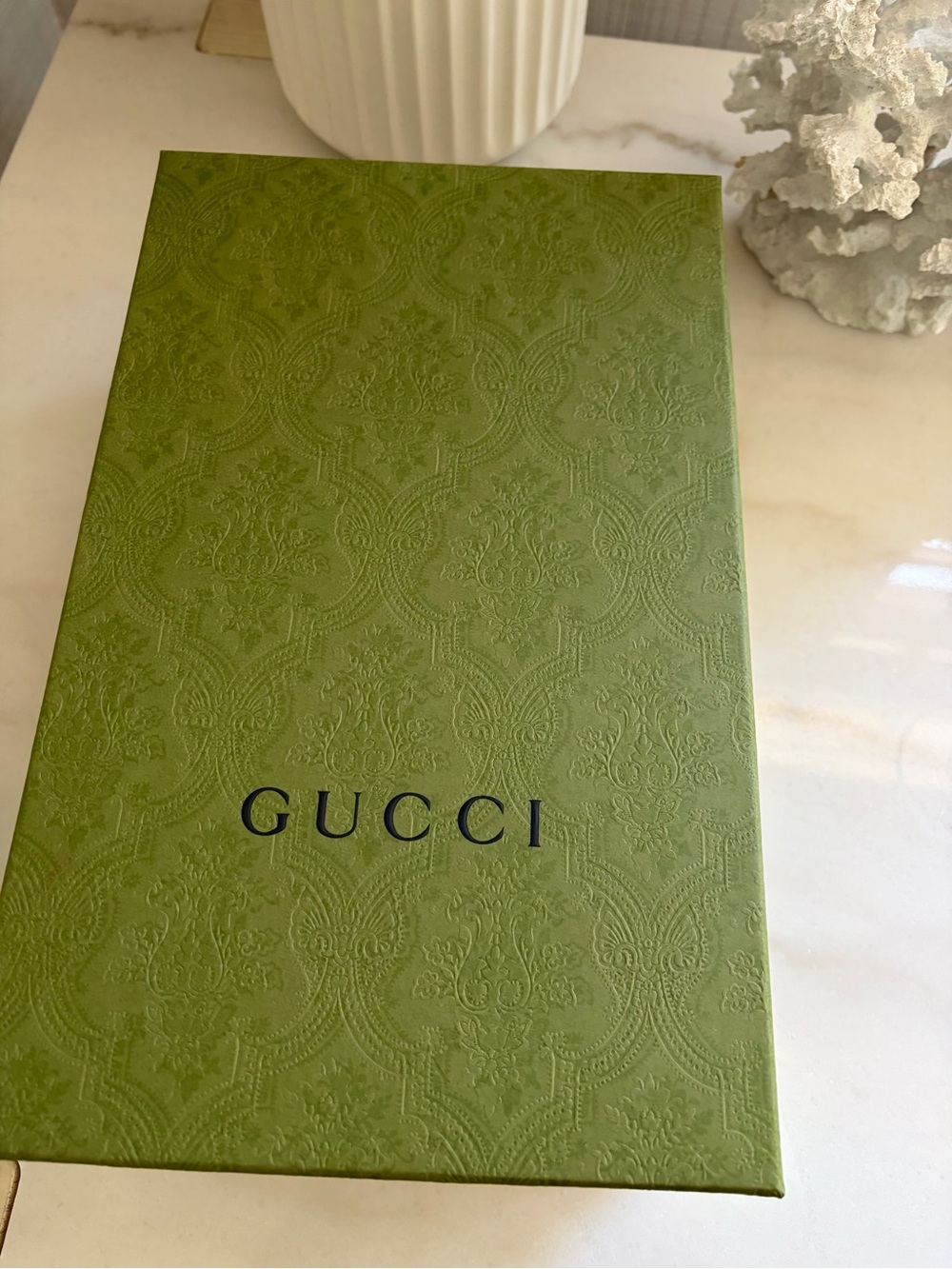 Gucci Olive Green Embossed Logo Box with shoe bags
